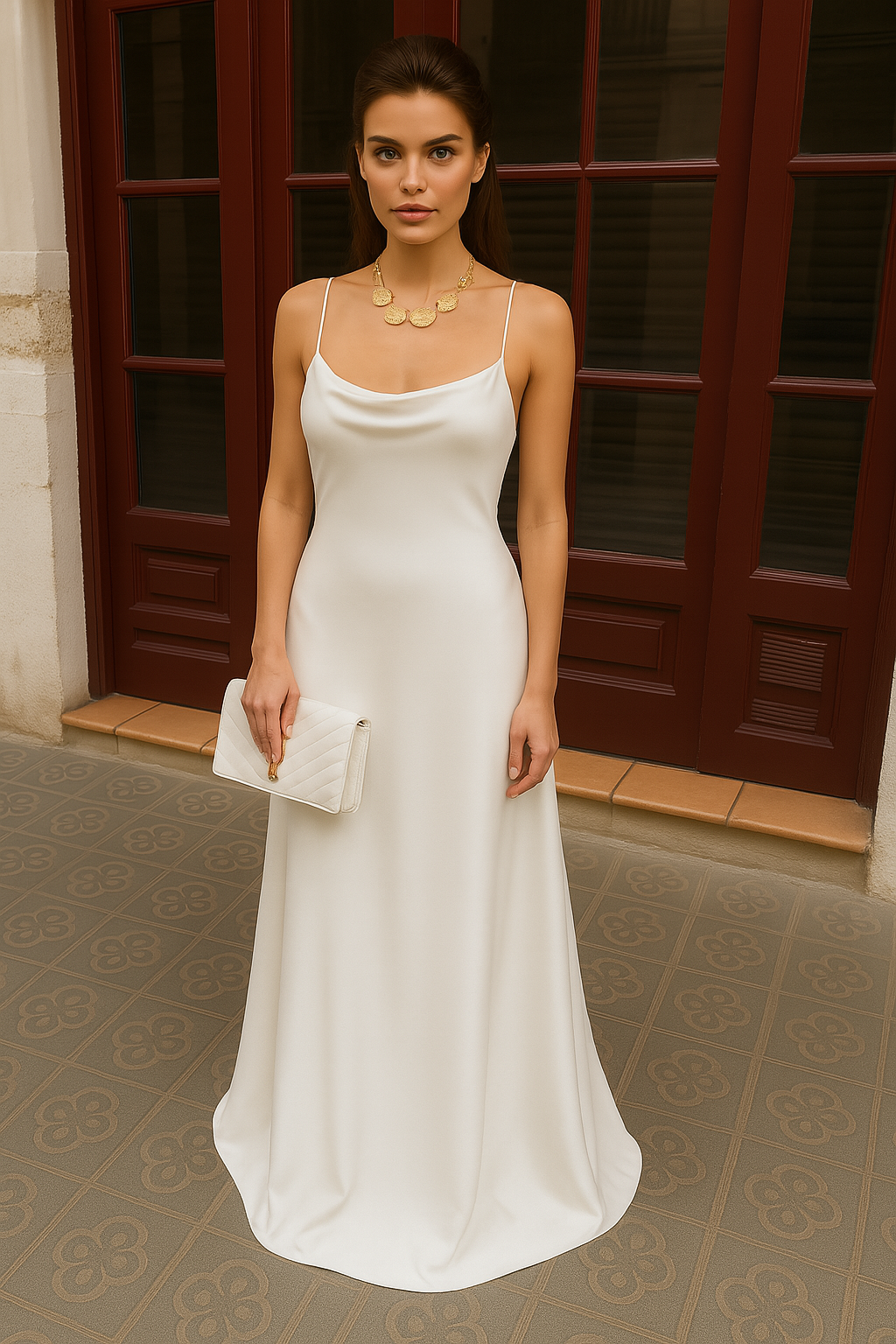 Елегантна сатенена рокля “Emerald” Creamy