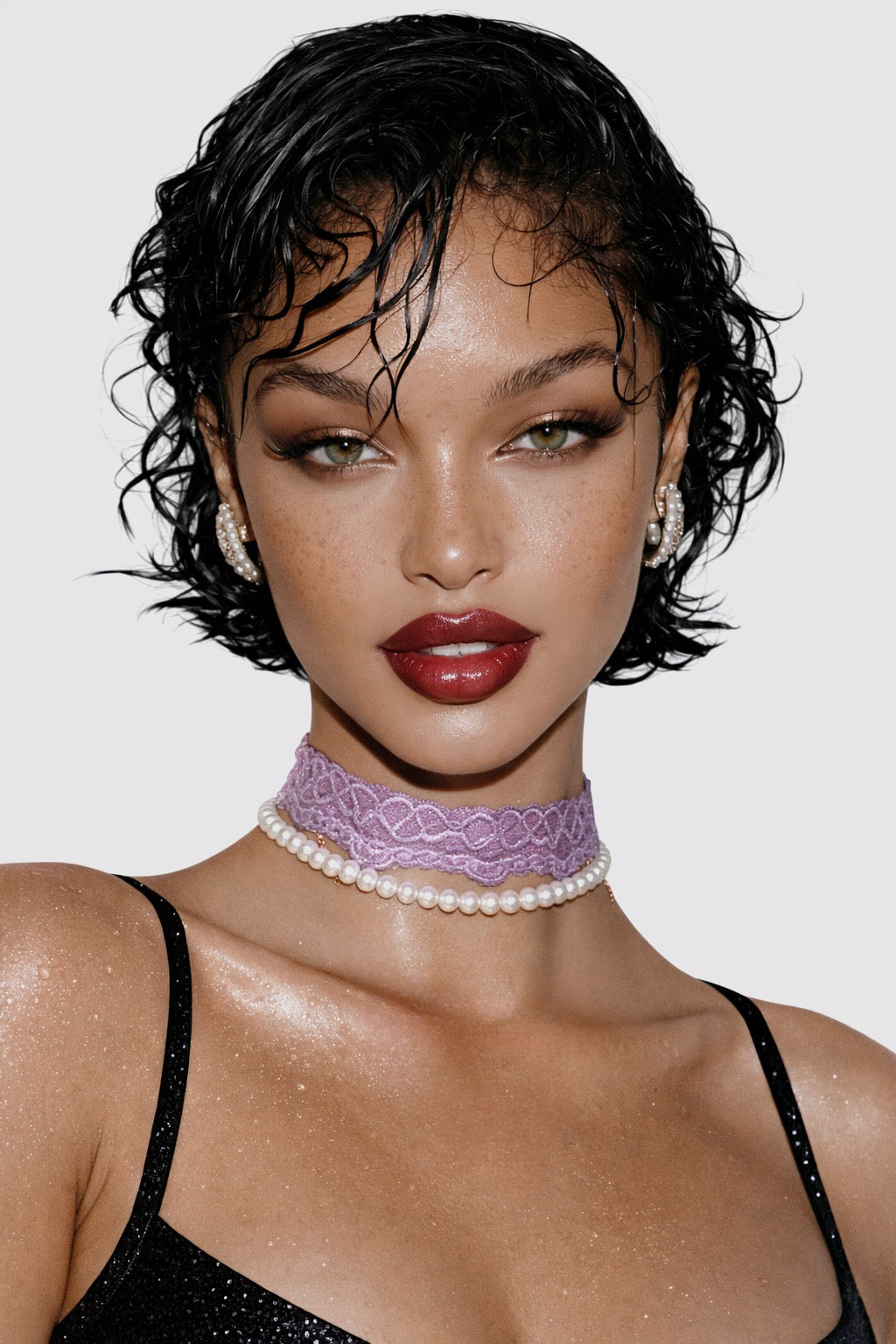 Дизайнерско дантелено колие с перли