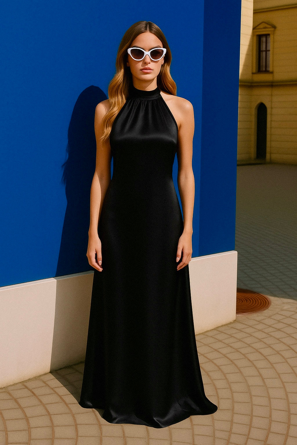 Елегантна сатенена рокля с връзки “Rose Black”