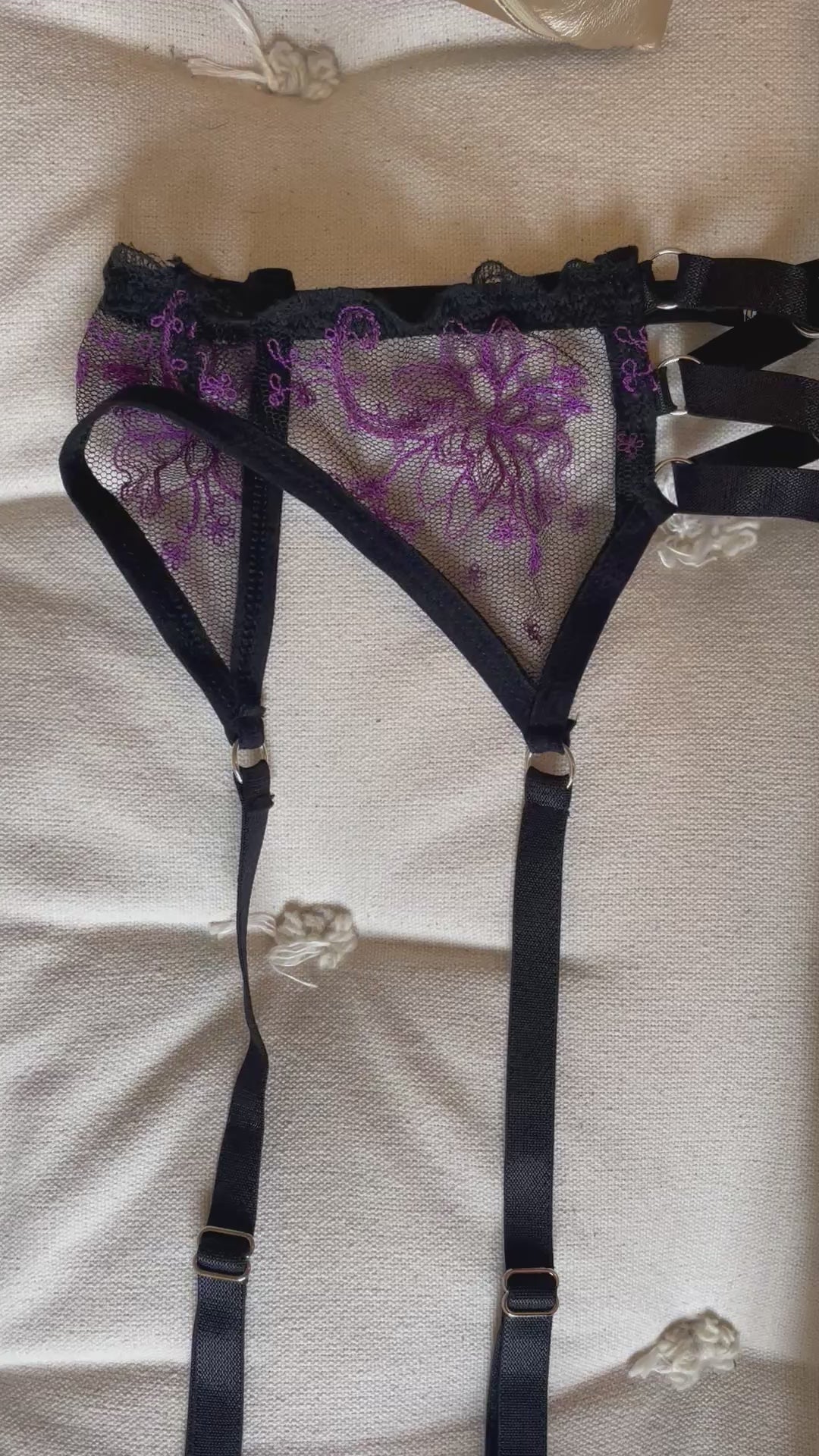 Дантелен комплект с регулатори и жартиер  “Purple Love" Lingerie Set